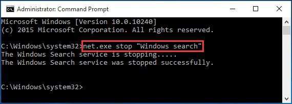 net.exe stop "Windows search"