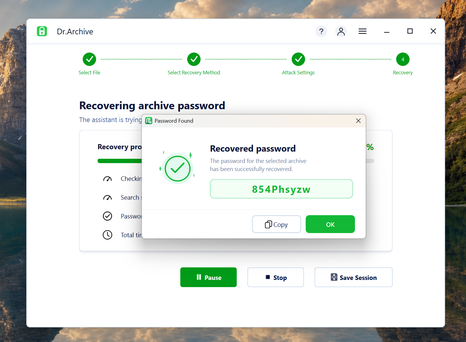 RAR password found in Dr.Archive