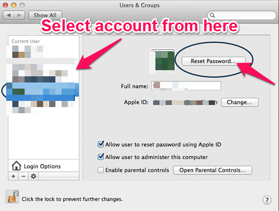 reset password on mac